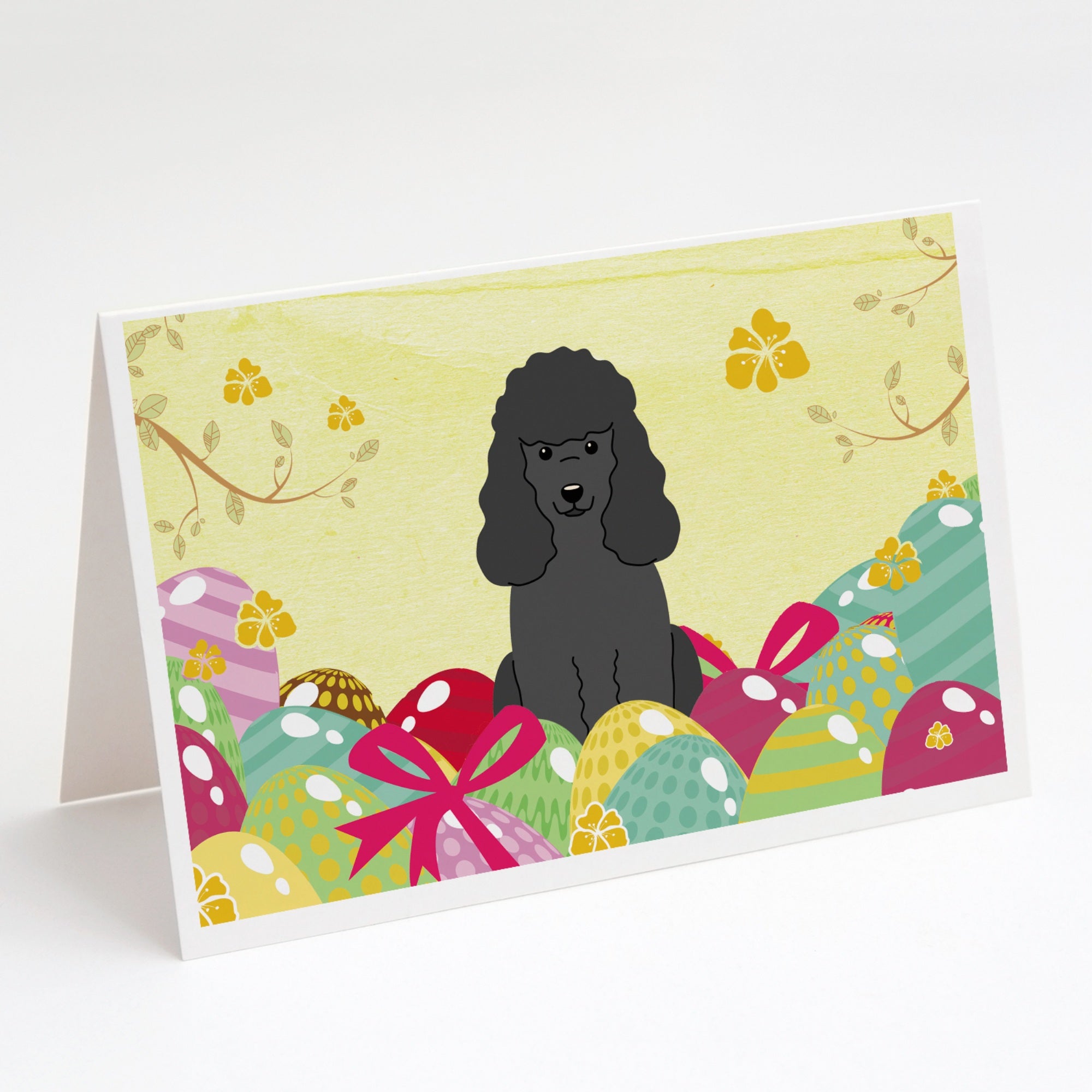 Easter Eggs Poodle Black Greeting Cards And Envelopes Pack Of 8