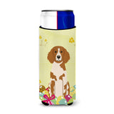Caroline'S Treasures Easter Eggs Brittany Spaniel Michelob Ultra Hugger For Slim Cans, Slim Can, Multicolor