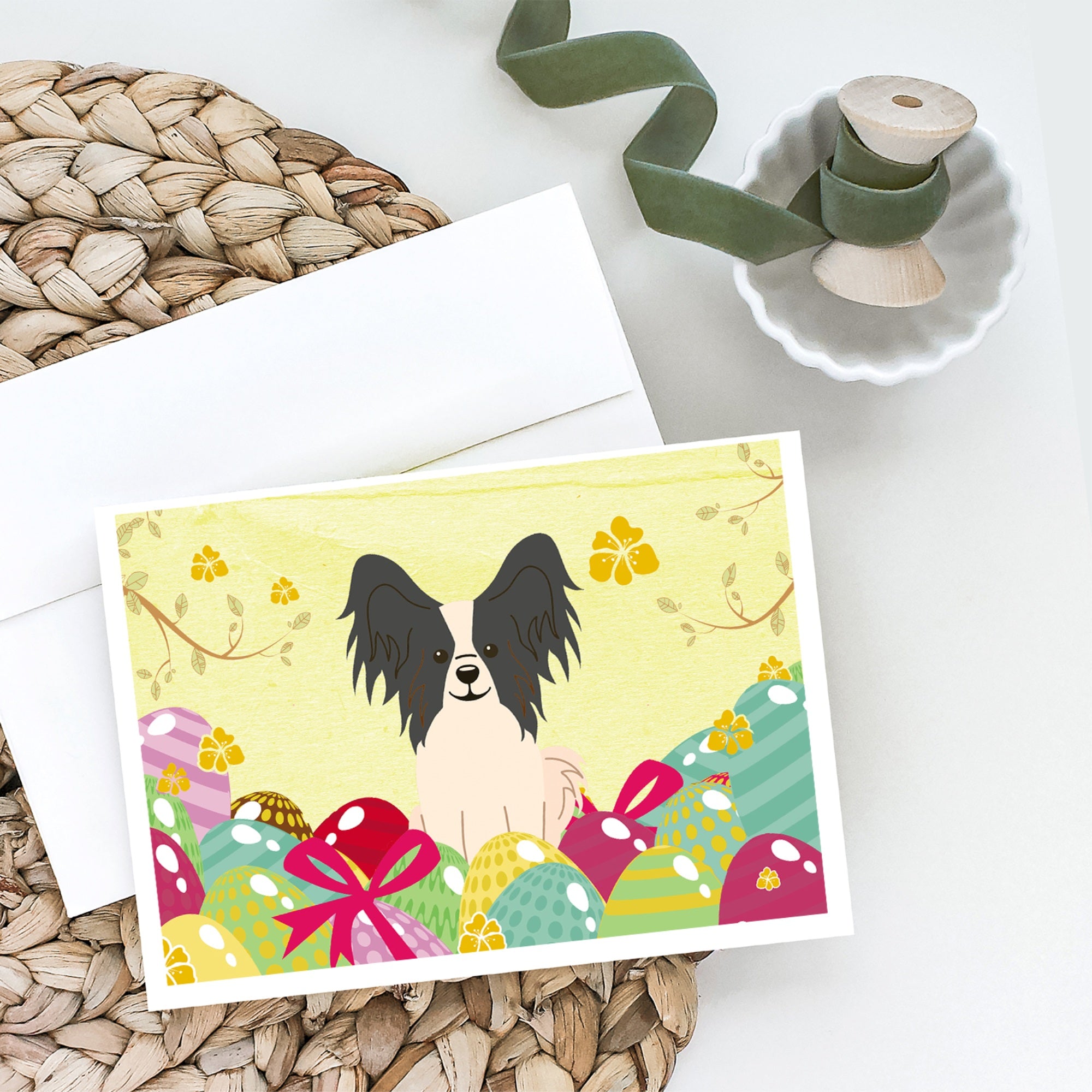 Easter Eggs Papillon Black White Greeting Cards And Envelopes Pack Of 8