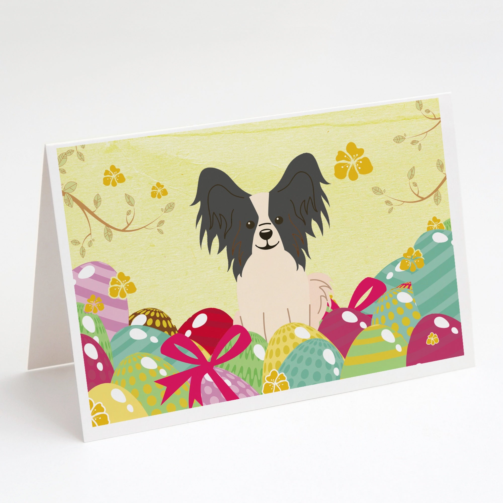 Easter Eggs Papillon Black White Greeting Cards And Envelopes Pack Of 8