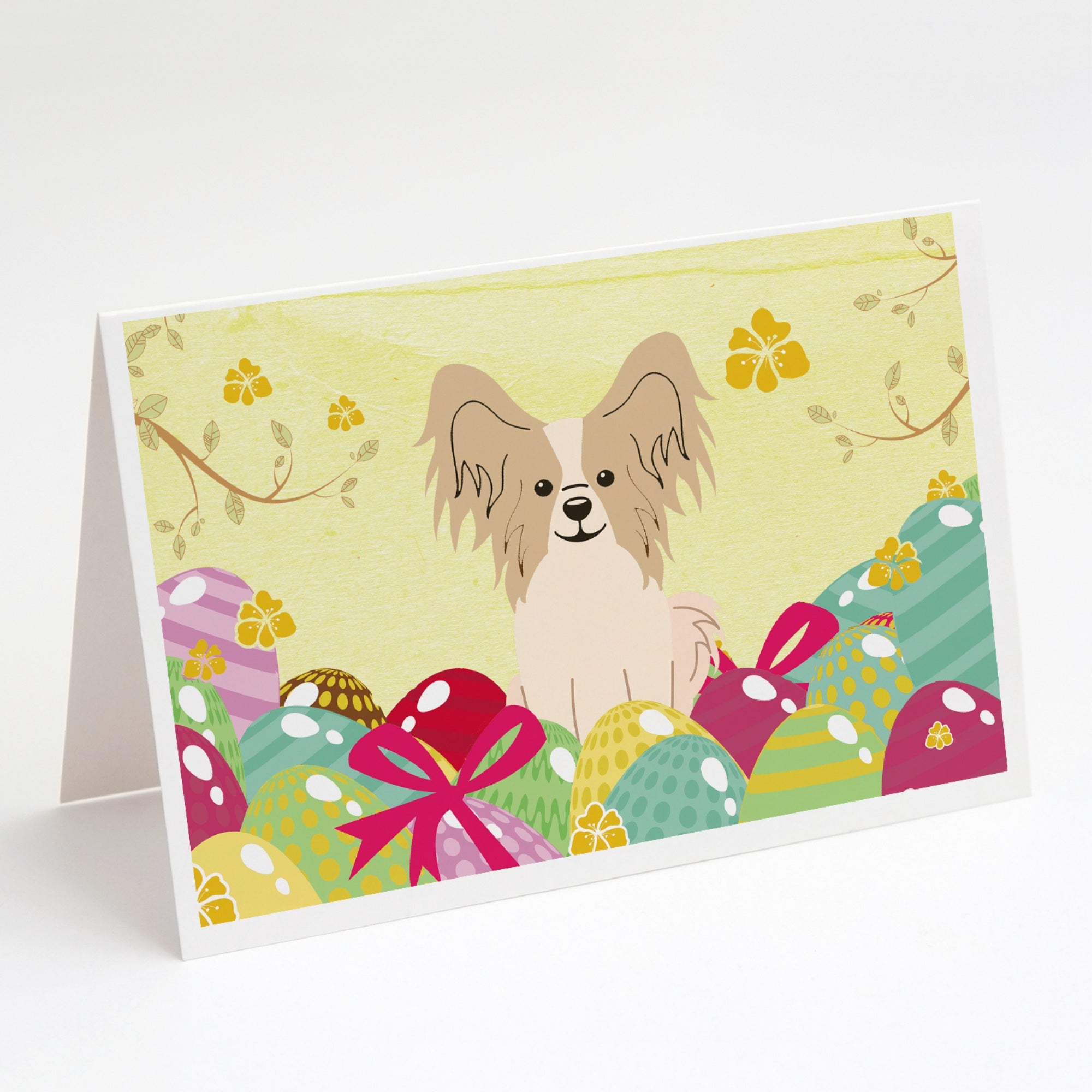 Easter Eggs Papillon Sable White Greeting Cards And Envelopes Pack Of 8