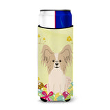Caroline'S Treasures Easter Eggs Papillon Sable White Michelob Ultra Hugger For Slim Cans, Slim Can, Multicolor