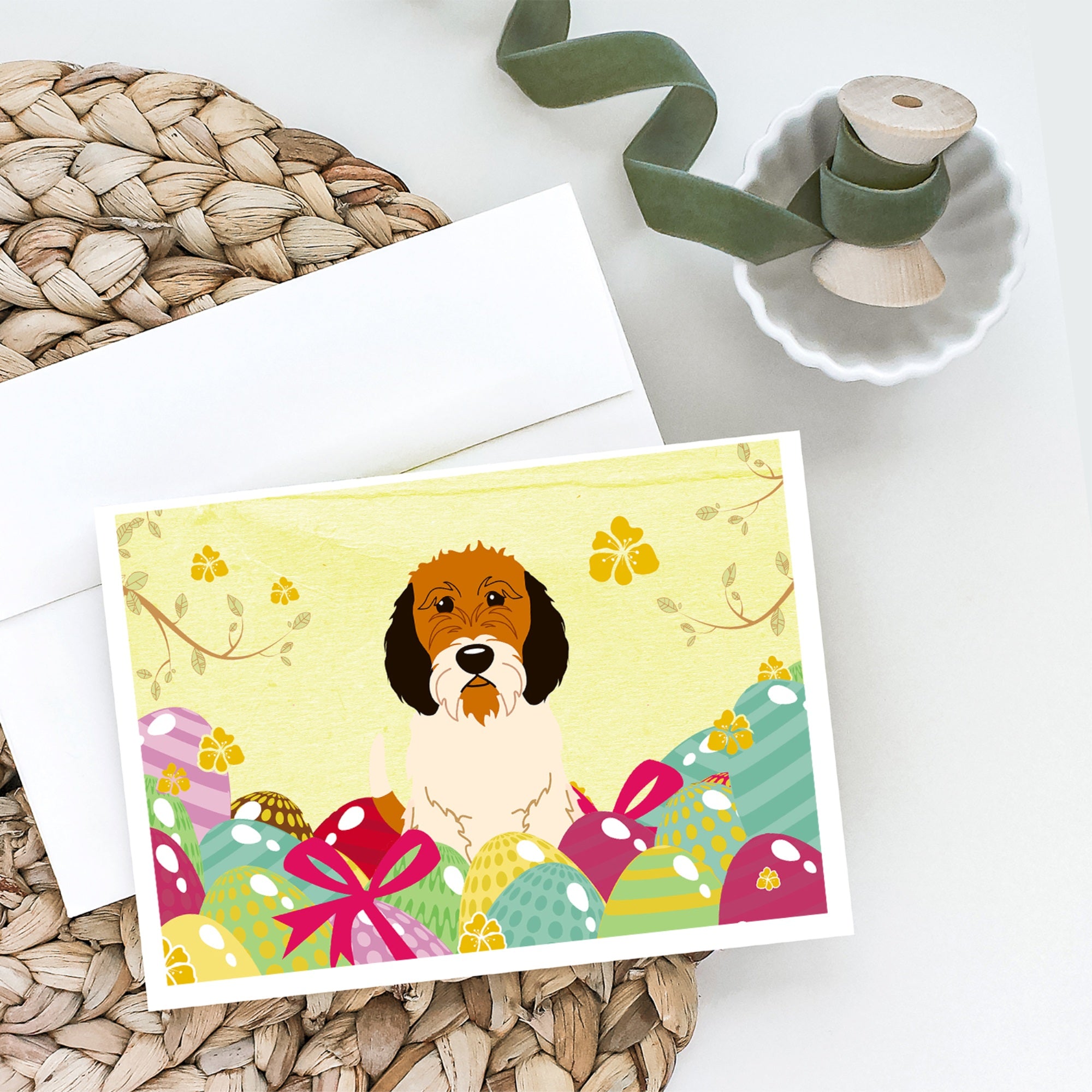 Easter Eggs Petit Basset Griffon Veenden Greeting Cards And Envelopes Pack Of 8