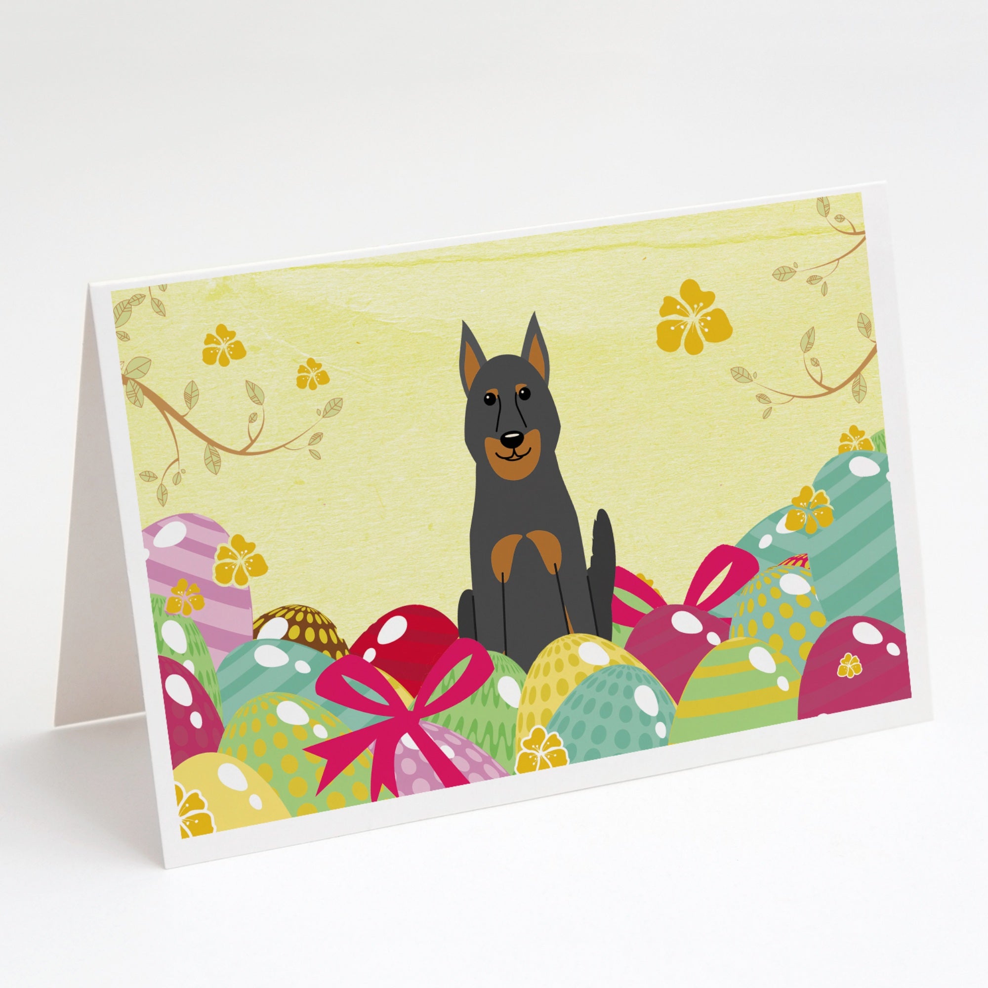 Easter Eggs Beauce Shepherd Dog Greeting Cards And Envelopes Pack Of 8