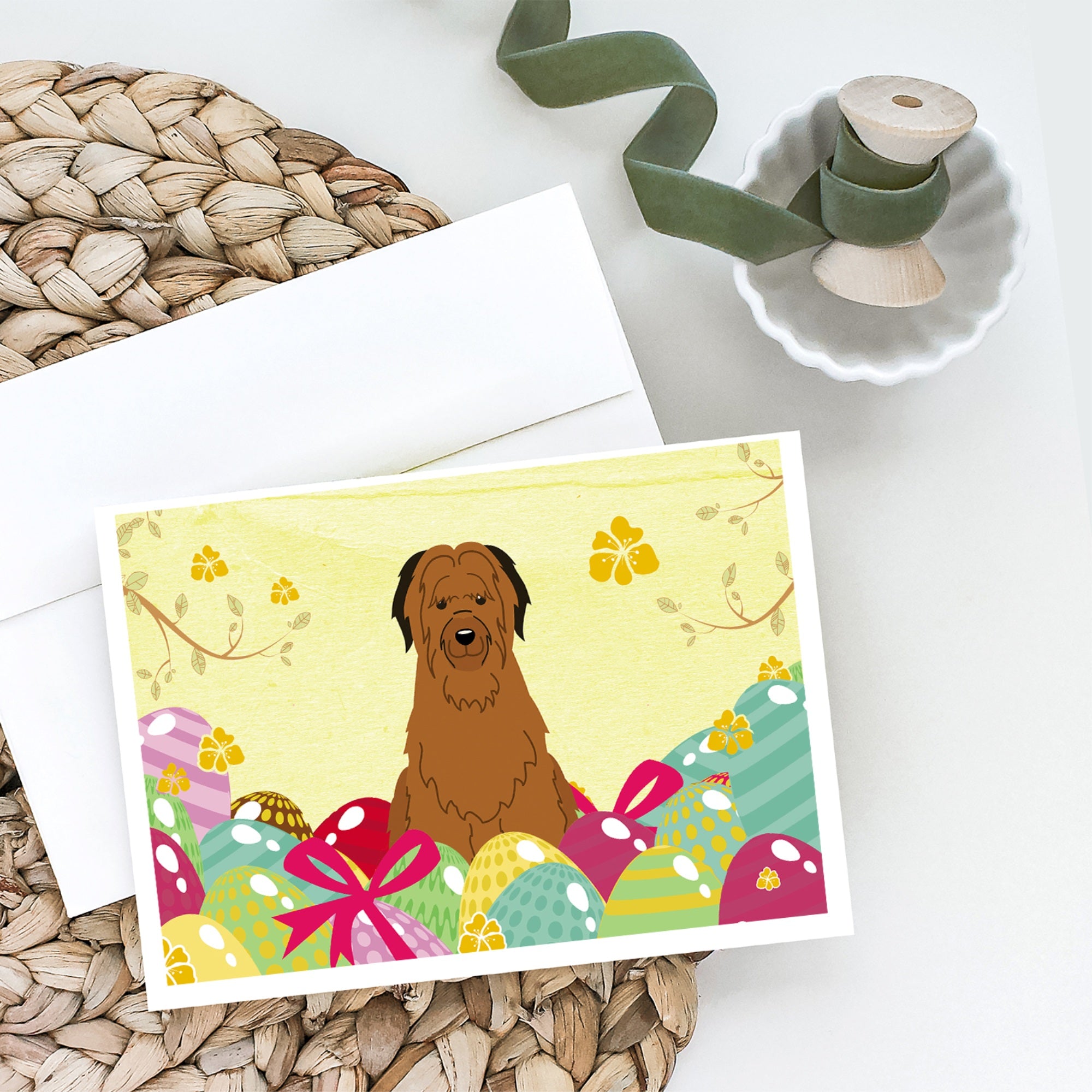 Easter Eggs Briard Brown Greeting Cards And Envelopes Pack Of 8