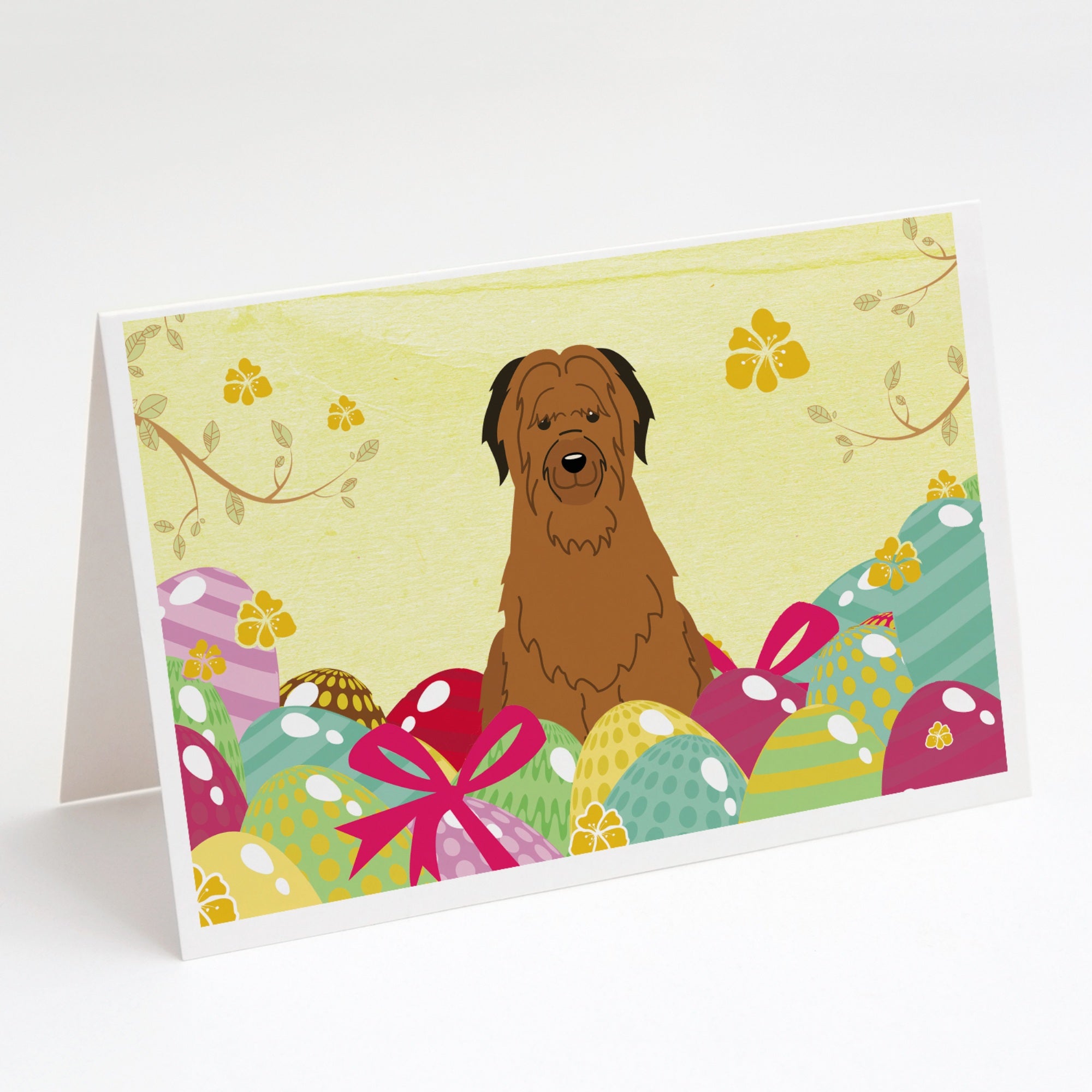 Easter Eggs Briard Brown Greeting Cards And Envelopes Pack Of 8