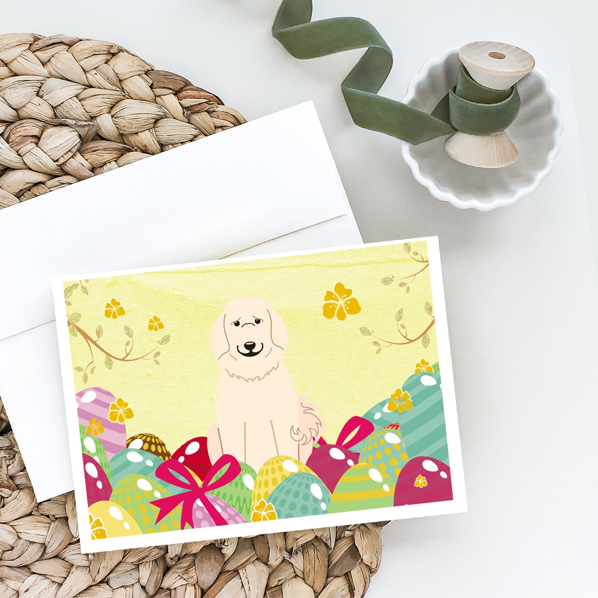 Easter Eggs Great Pyrenese Greeting Cards And Envelopes Pack Of 8
