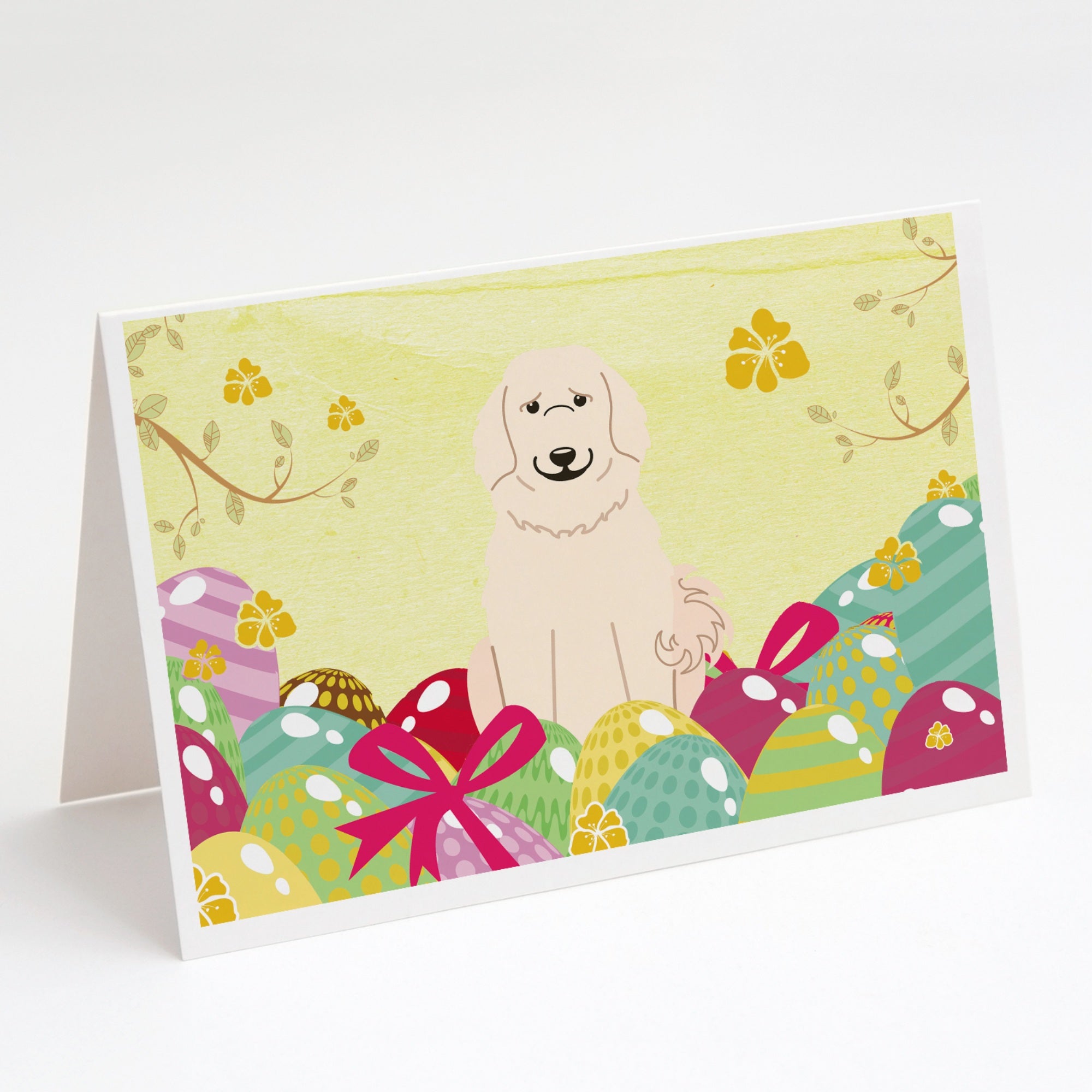 Easter Eggs Great Pyrenese Greeting Cards And Envelopes Pack Of 8