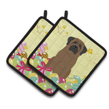 Caroline'S Treasures Easter Eggs Bullmastiff Pair Of Pot Holders, 7.5Hx7.5W, Multicolor