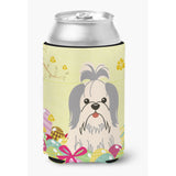 Caroline'S Treasures Easter Eggs Shih Tzu Silver White Can Or Bottle Hugger, Can Hugger, Multicolor