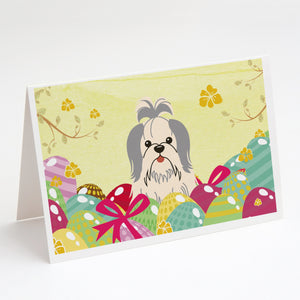 Easter Eggs Shih Tzu Silver White Greeting Cards And Envelopes Pack Of 8