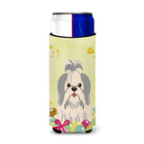 Caroline'S Treasures Easter Eggs Shih Tzu Silver White Michelob Ultra Hugger For Slim Cans, Slim Can, Multicolor