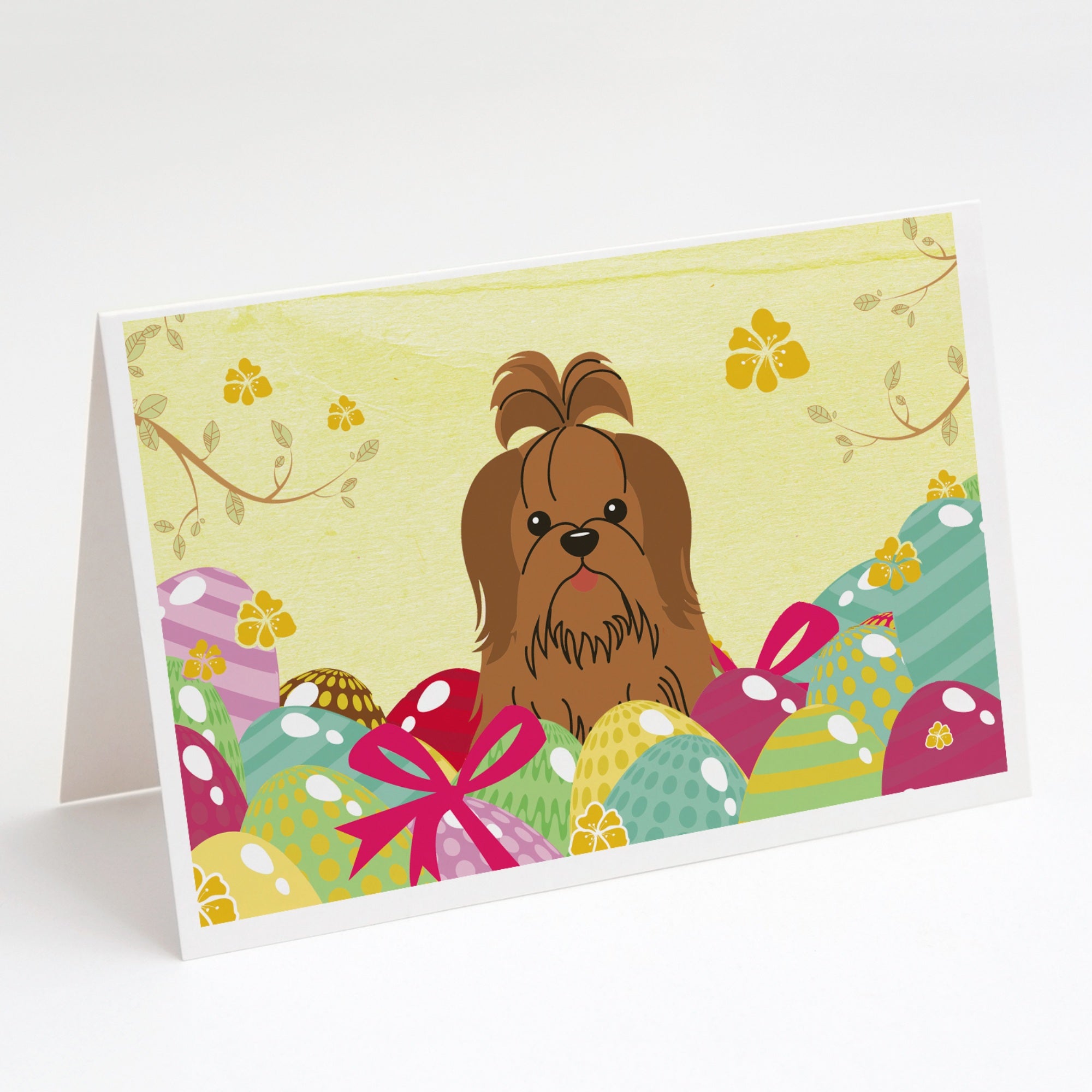 Easter Eggs Shih Tzu Silver Chocolate Greeting Cards And Envelopes Pack Of 8