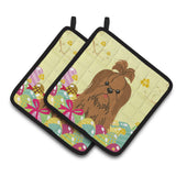 Caroline'S Treasures Easter Shih Tzu Silver Pair Of Pot Holders, 7.5Hx7.5W, Multicolor