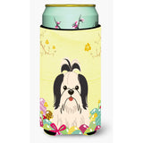 Caroline'S Treasures Easter Eggs Shih Tzu Black White Tall Boy Beverage Insulator Hugger, Multicolor
