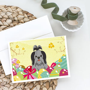 Easter Eggs Shih Tzu Black Silver Greeting Cards And Envelopes Pack Of 8