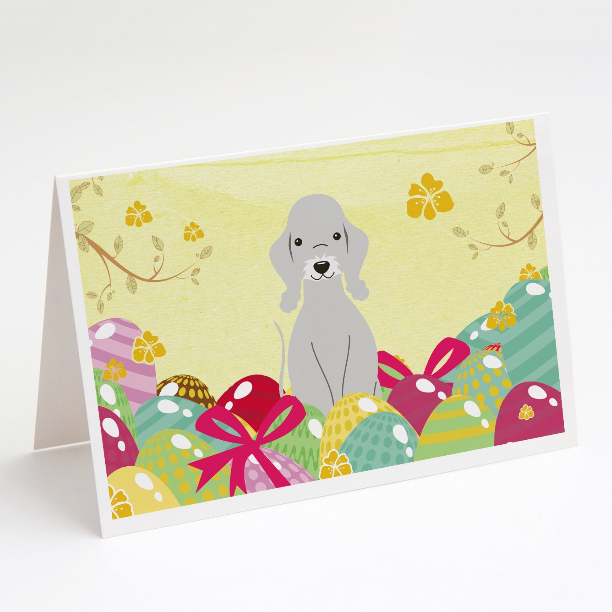 Easter Eggs Bedlington Terrier Blue Greeting Cards And Envelopes Pack Of 8