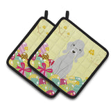 Caroline'S Treasures Easter Bedlington Terrier Blue Pair Of Pot Holders, 7.5Hx7.5W, Multicolor