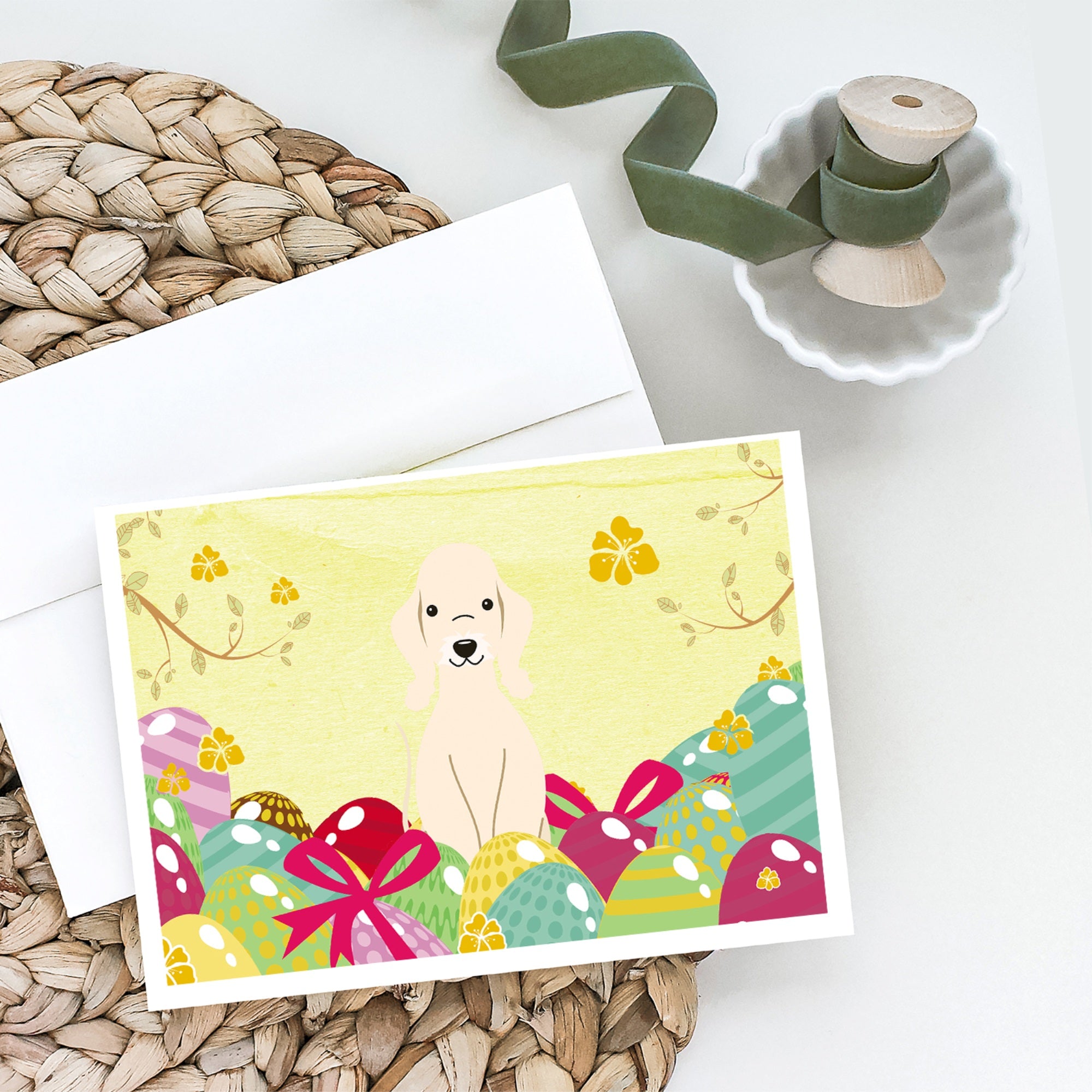Easter Eggs Bedlington Terrier Sandy Greeting Cards And Envelopes Pack Of 8