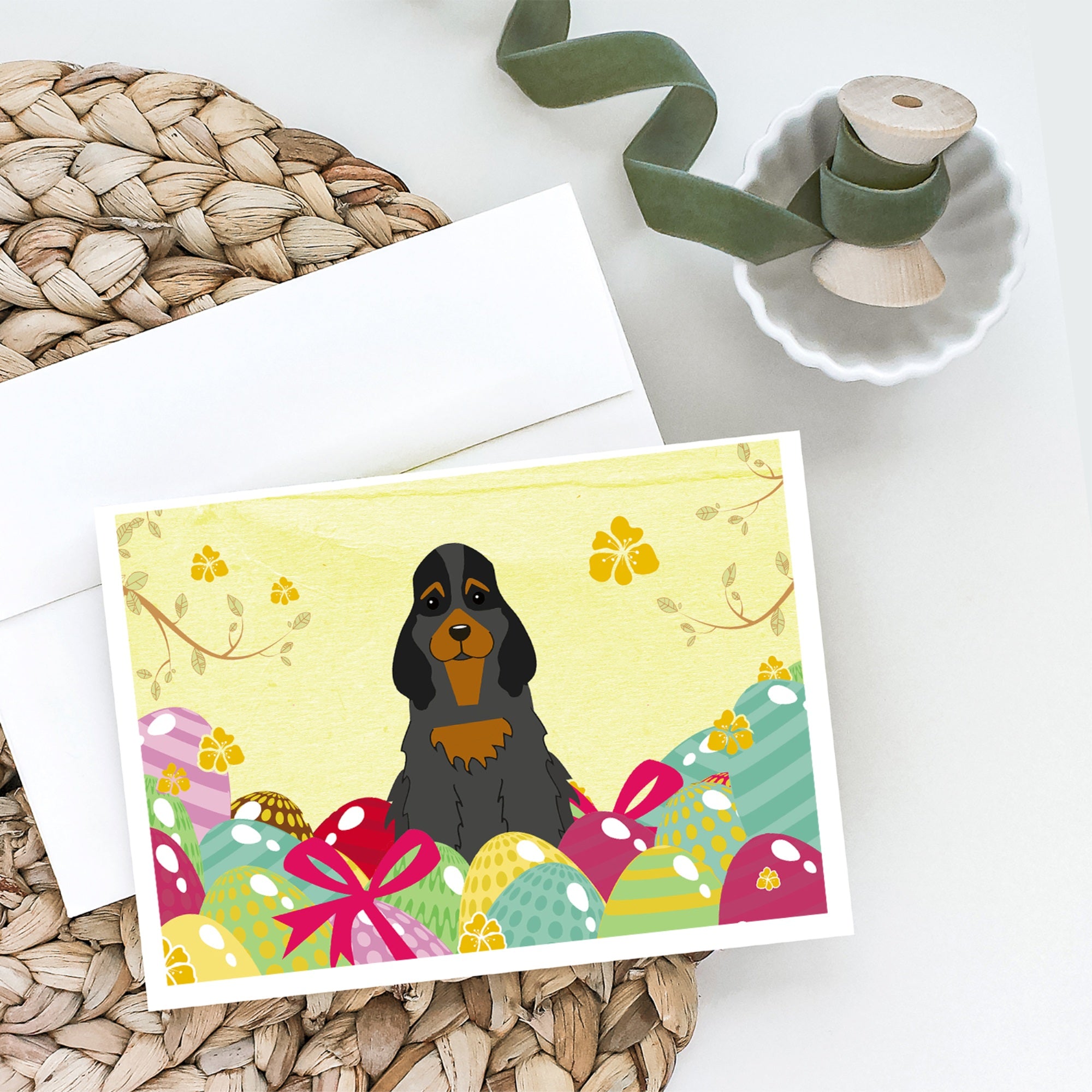 Easter Eggs Cocker Spaniel Black Tan Greeting Cards And Envelopes Pack Of 8