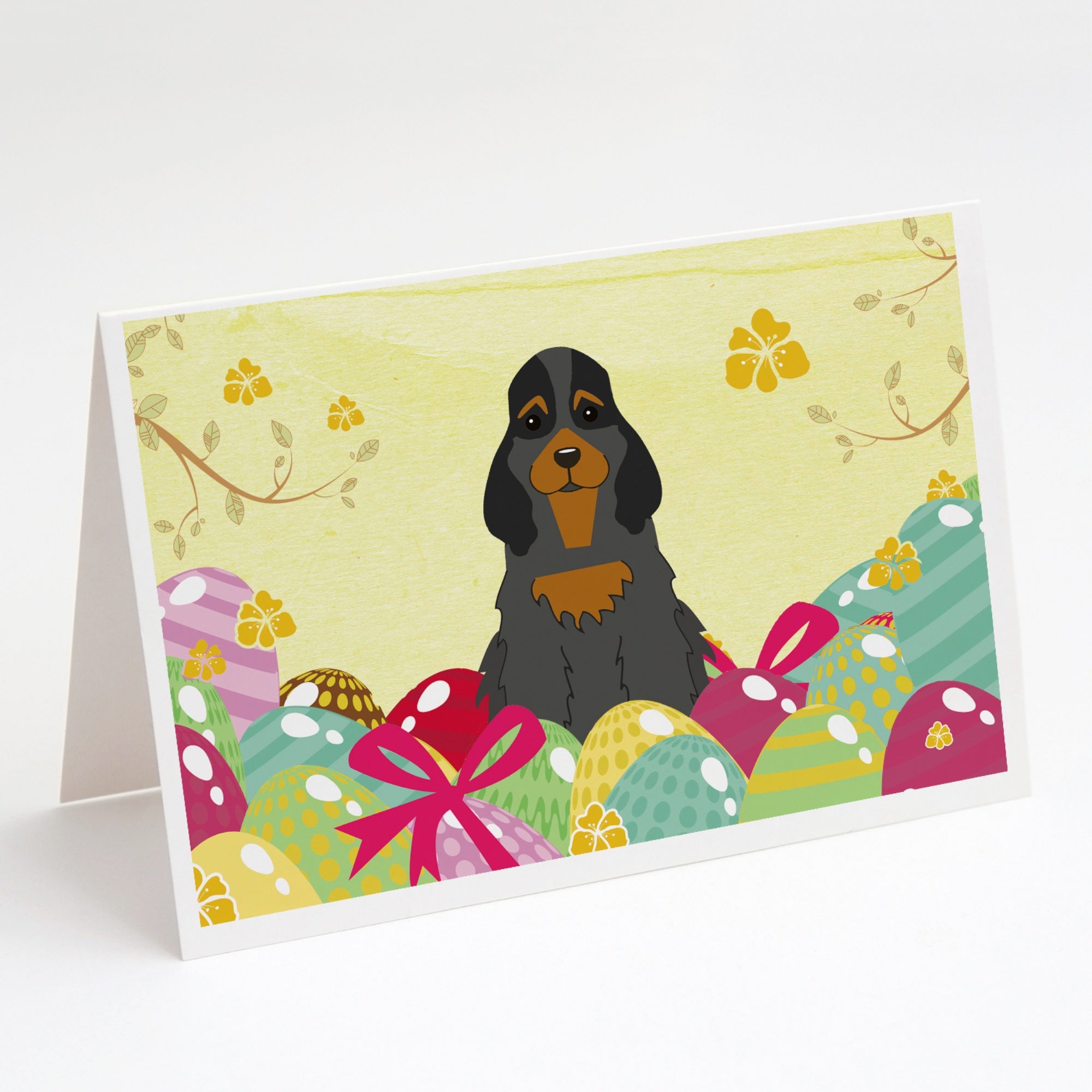 Easter Eggs Cocker Spaniel Black Tan Greeting Cards And Envelopes Pack Of 8