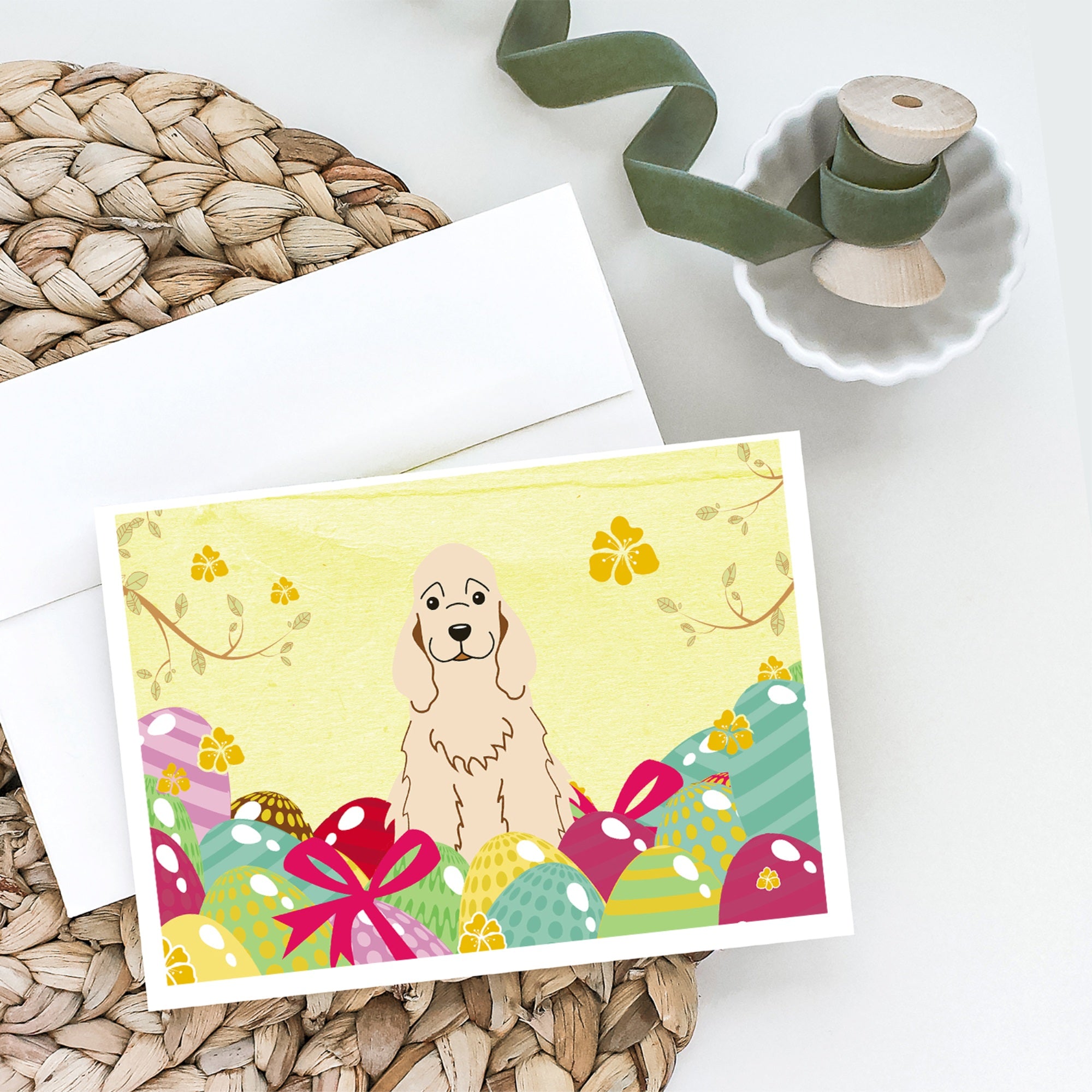 Easter Eggs Cocker Spaniel Buff Greeting Cards And Envelopes Pack Of 8