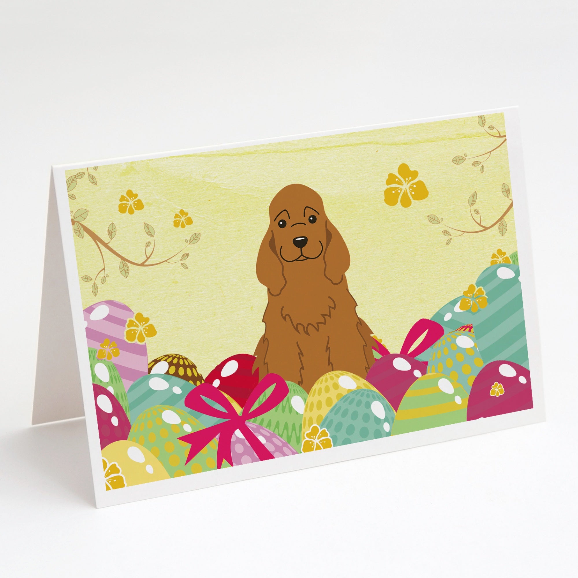 Easter Eggs Cocker Spaniel Red Greeting Cards And Envelopes Pack Of 8