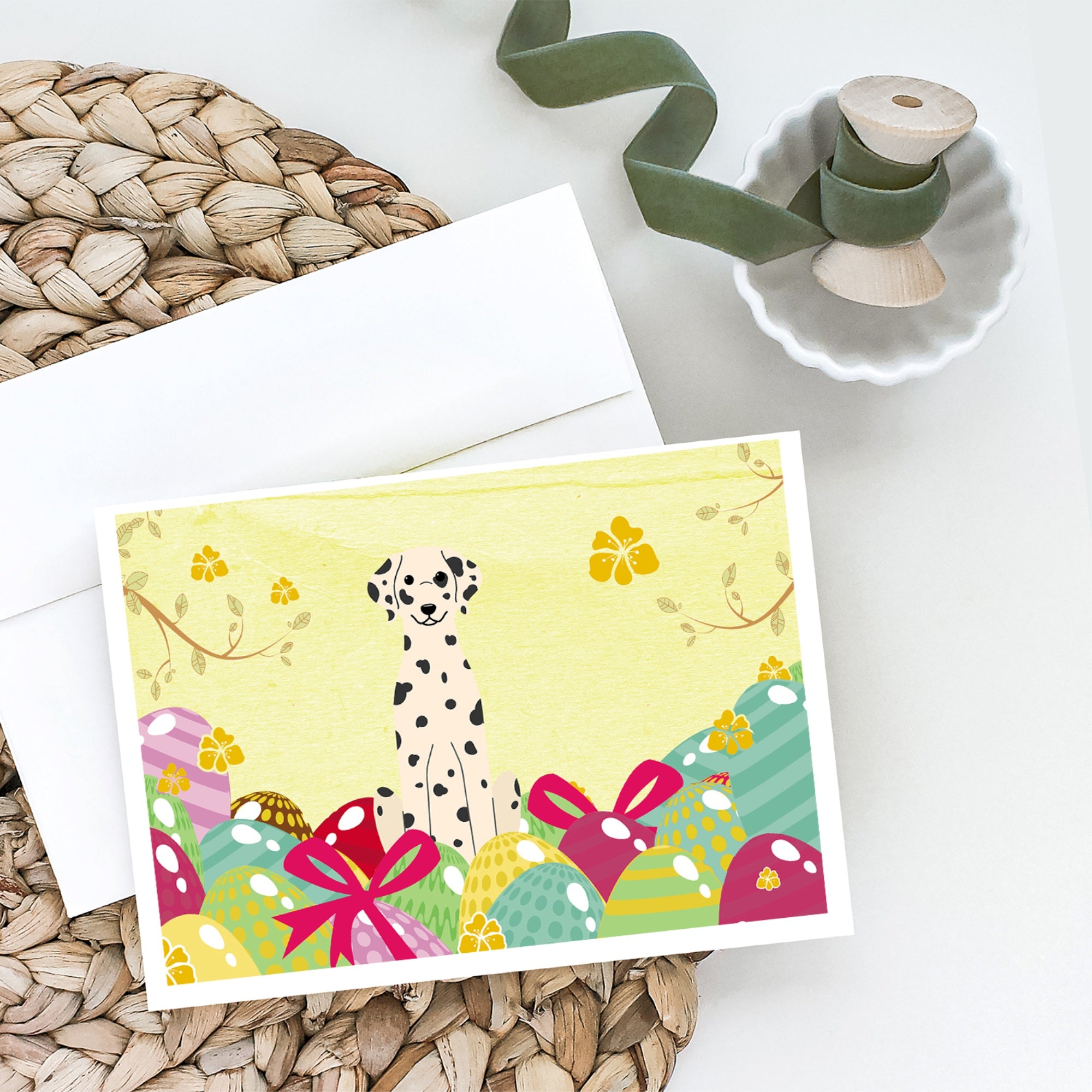 Easter Eggs Dalmatian Greeting Cards And Envelopes Pack Of 8