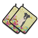 Caroline'S Treasures Easter Eggs Smooth Fox Terrier Pair Of Pot Holders, 7.5Hx7.5W, Multicolor