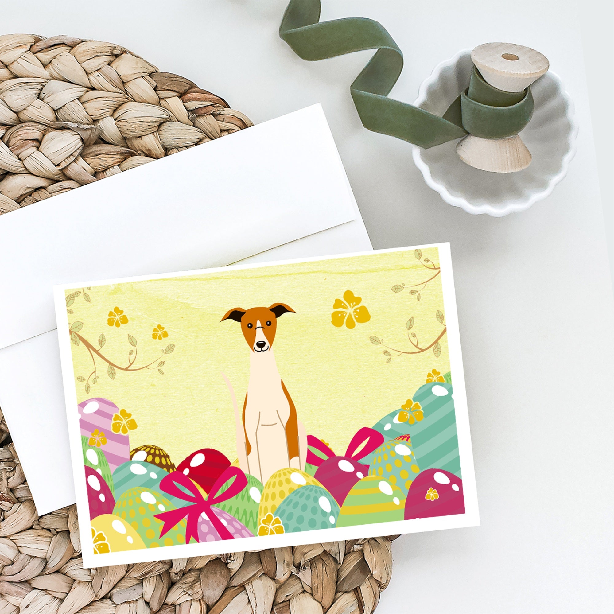 Easter Eggs Whippet Greeting Cards And Envelopes Pack Of 8