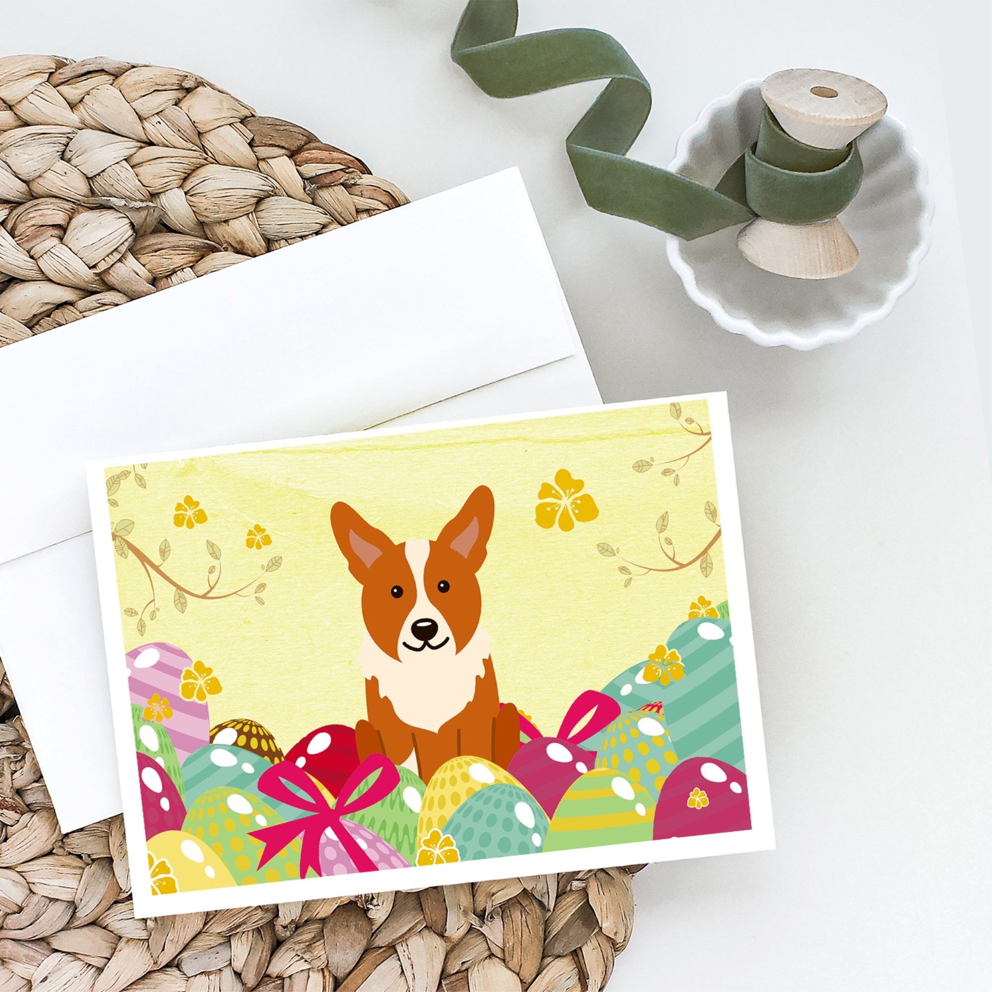 Easter Eggs Corgi Greeting Cards And Envelopes Pack Of 8