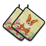 Caroline'S Treasures Easter Eggs Corgi Pair Of Pot Holders, 7.5Hx7.5W, Multicolor