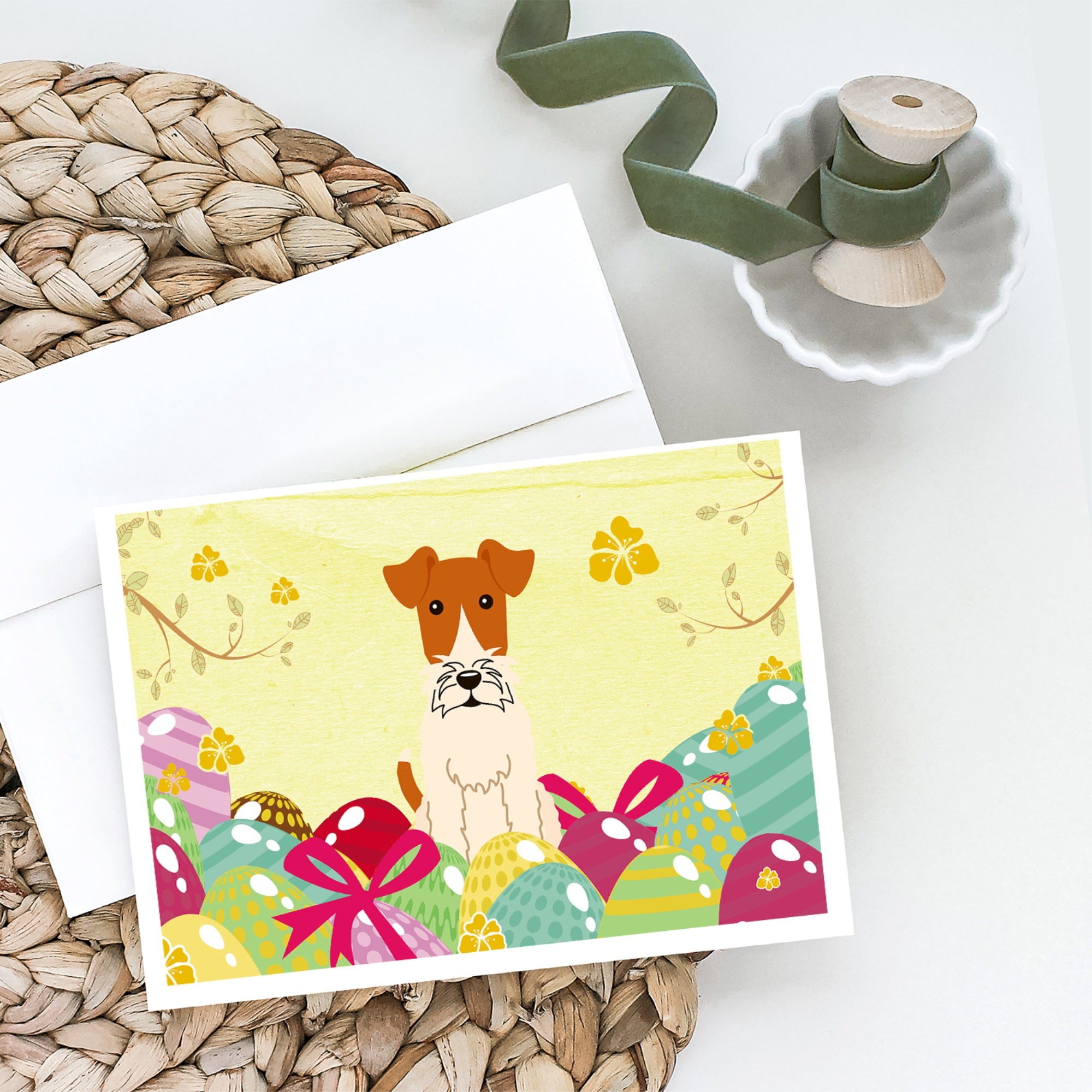 Easter Eggs Wire Fox Terrier Greeting Cards And Envelopes Pack Of 8
