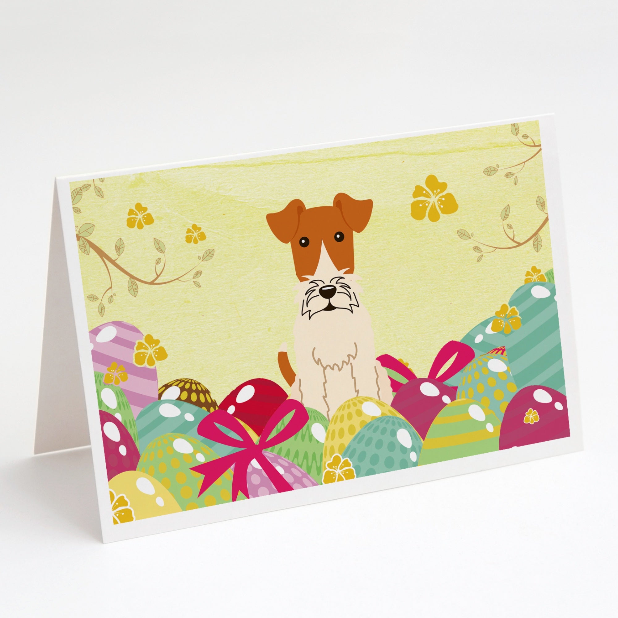 Easter Eggs Wire Fox Terrier Greeting Cards And Envelopes Pack Of 8