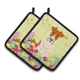 Caroline'S Treasures Easter Eggs Wire Fox Terrier Pair Of Pot Holders, 7.5Hx7.5W, Multicolor