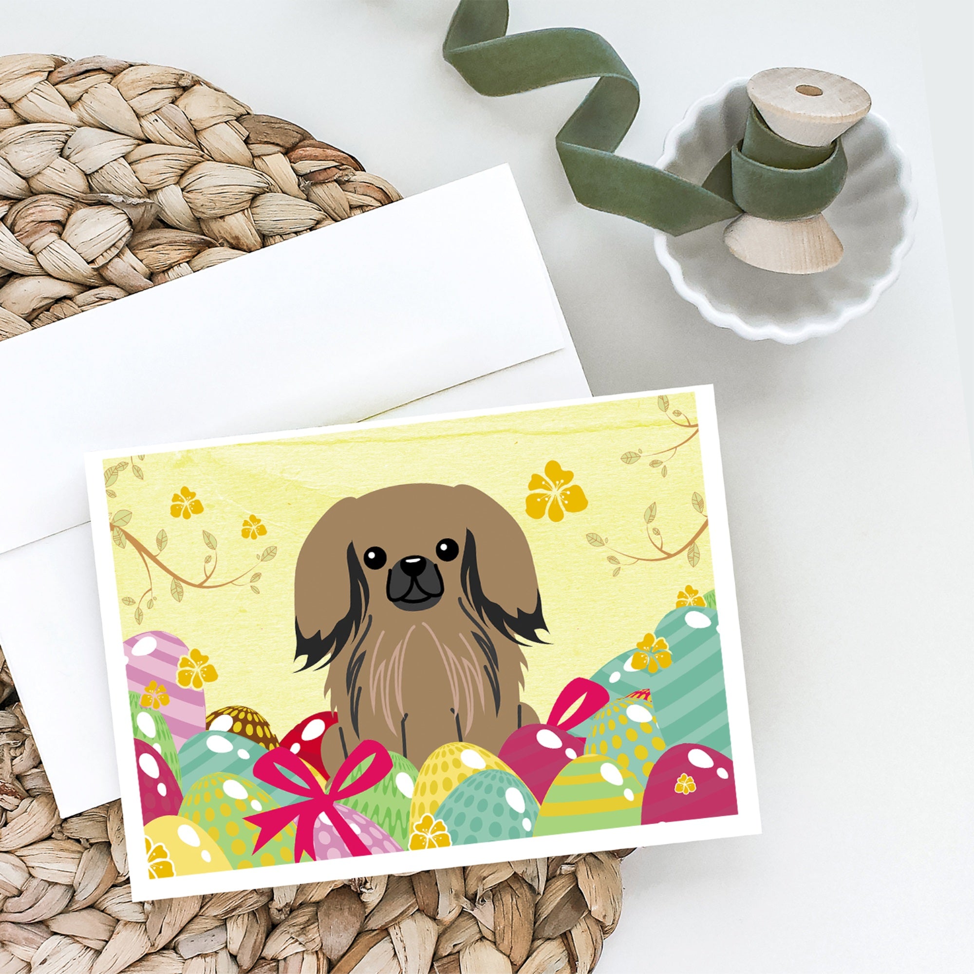Easter Eggs Pekingese Tan Greeting Cards And Envelopes Pack Of 8