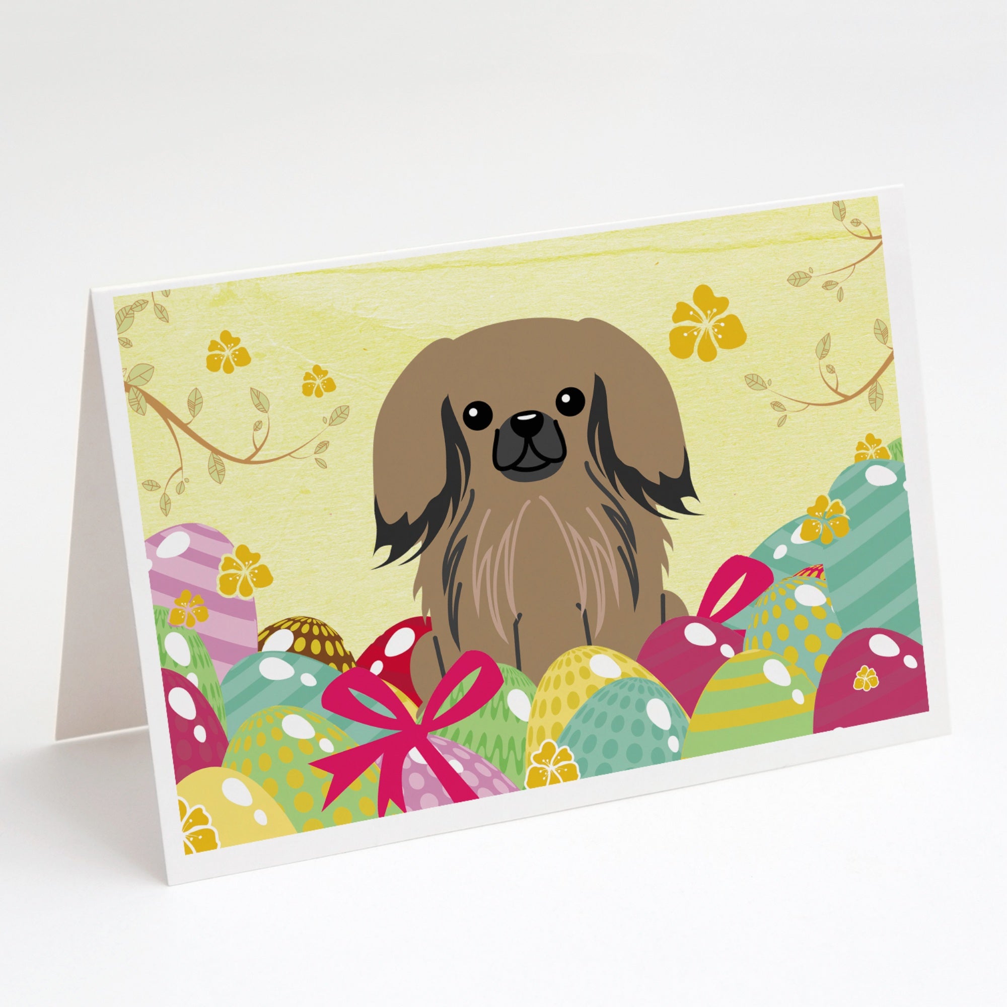 Easter Eggs Pekingese Tan Greeting Cards And Envelopes Pack Of 8