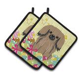 Caroline'S Treasures Easter Eggs Pekingnese Tan Pair Of Pot Holders, 7.5Hx7.5W, Multicolor