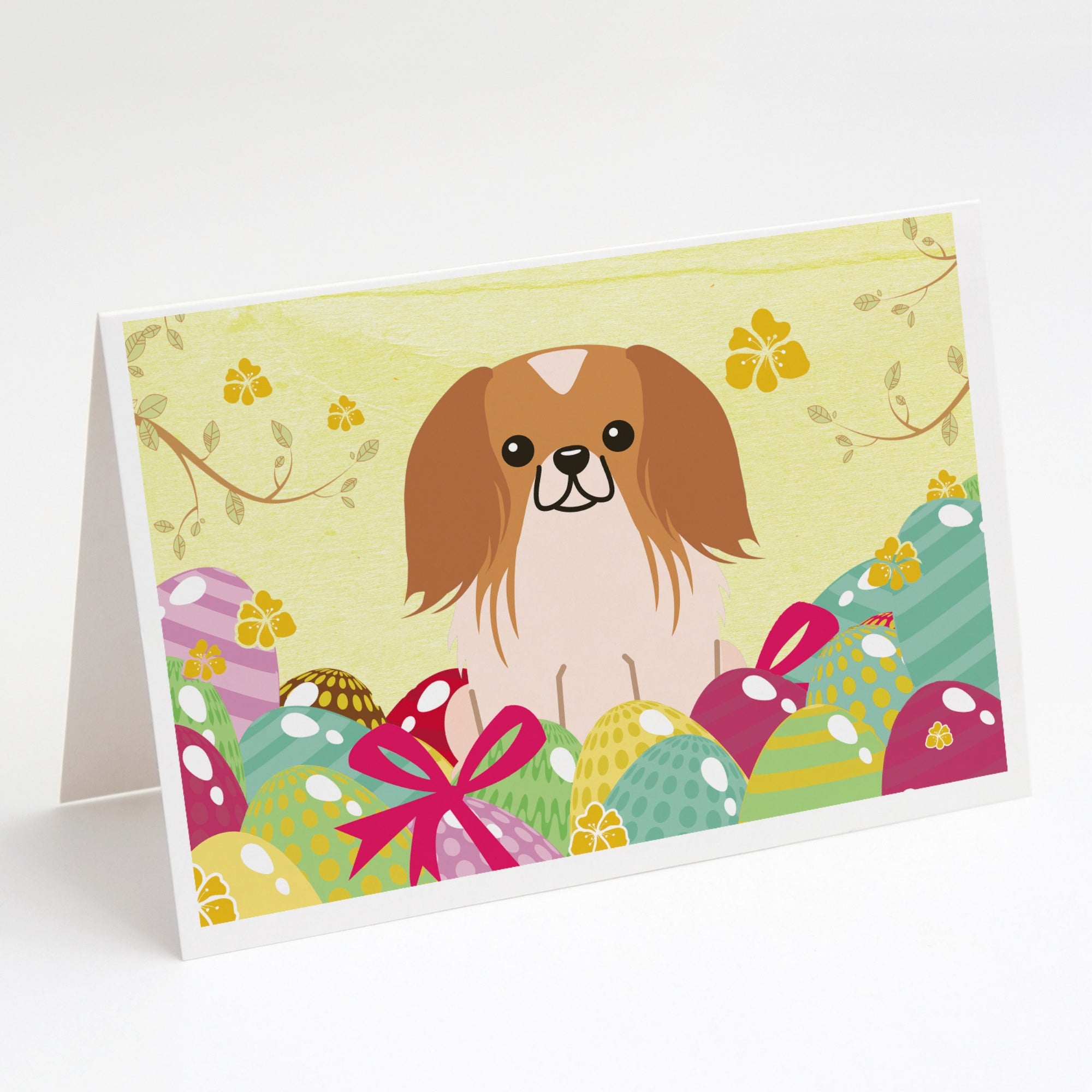 Easter Eggs Pekingese Red White Greeting Cards And Envelopes Pack Of 8