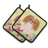 Caroline'S Treasures Easter Pekingnese Red White Pair Of Pot Holders, 7.5Hx7.5W, Multicolor