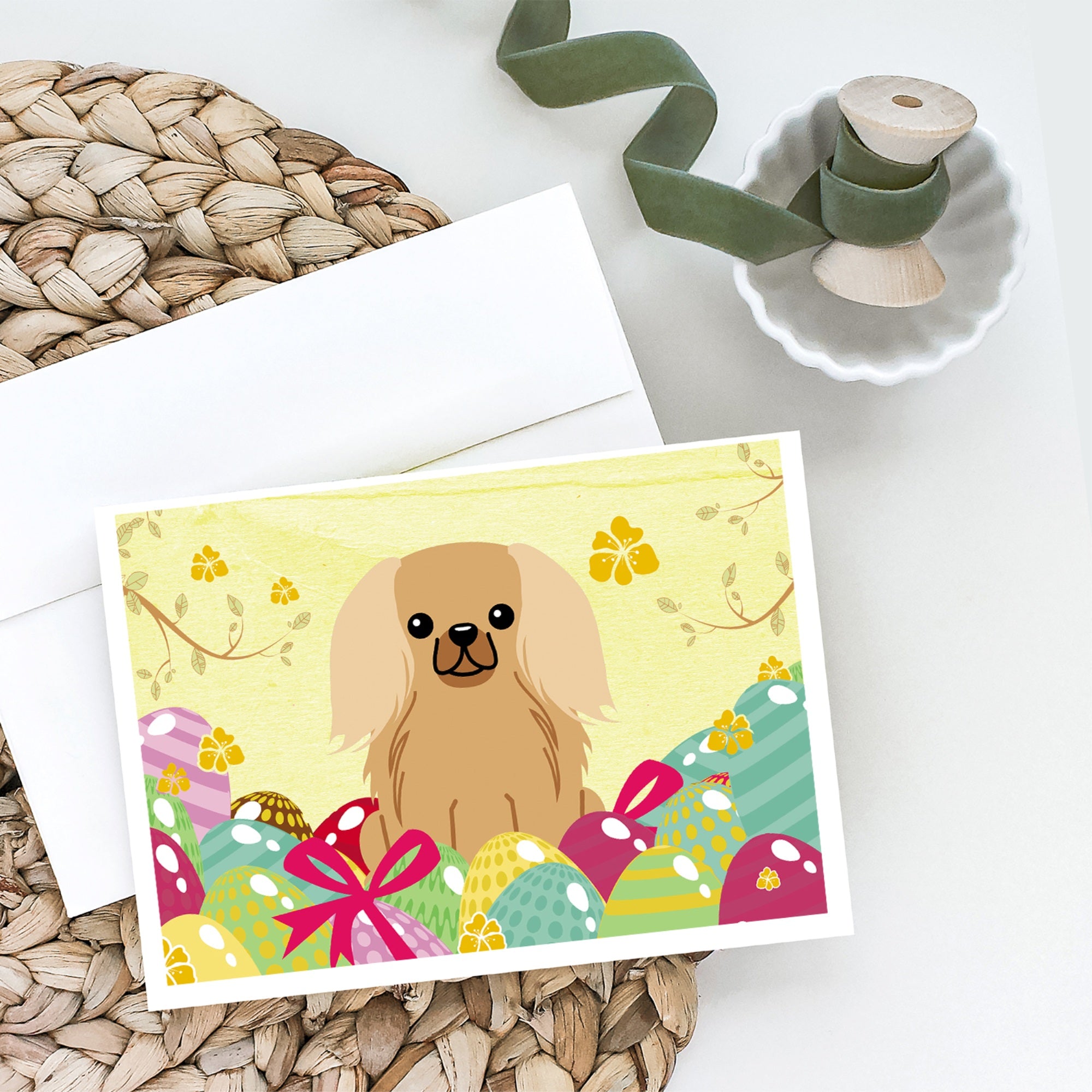 Easter Eggs Pekingese Fawn Sable Greeting Cards And Envelopes Pack Of 8