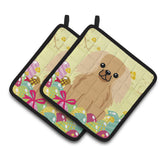 Caroline'S Treasures Easter Pekingnese Fawn Sable Pair Of Pot Holders, 7.5Hx7.5W, Multicolor
