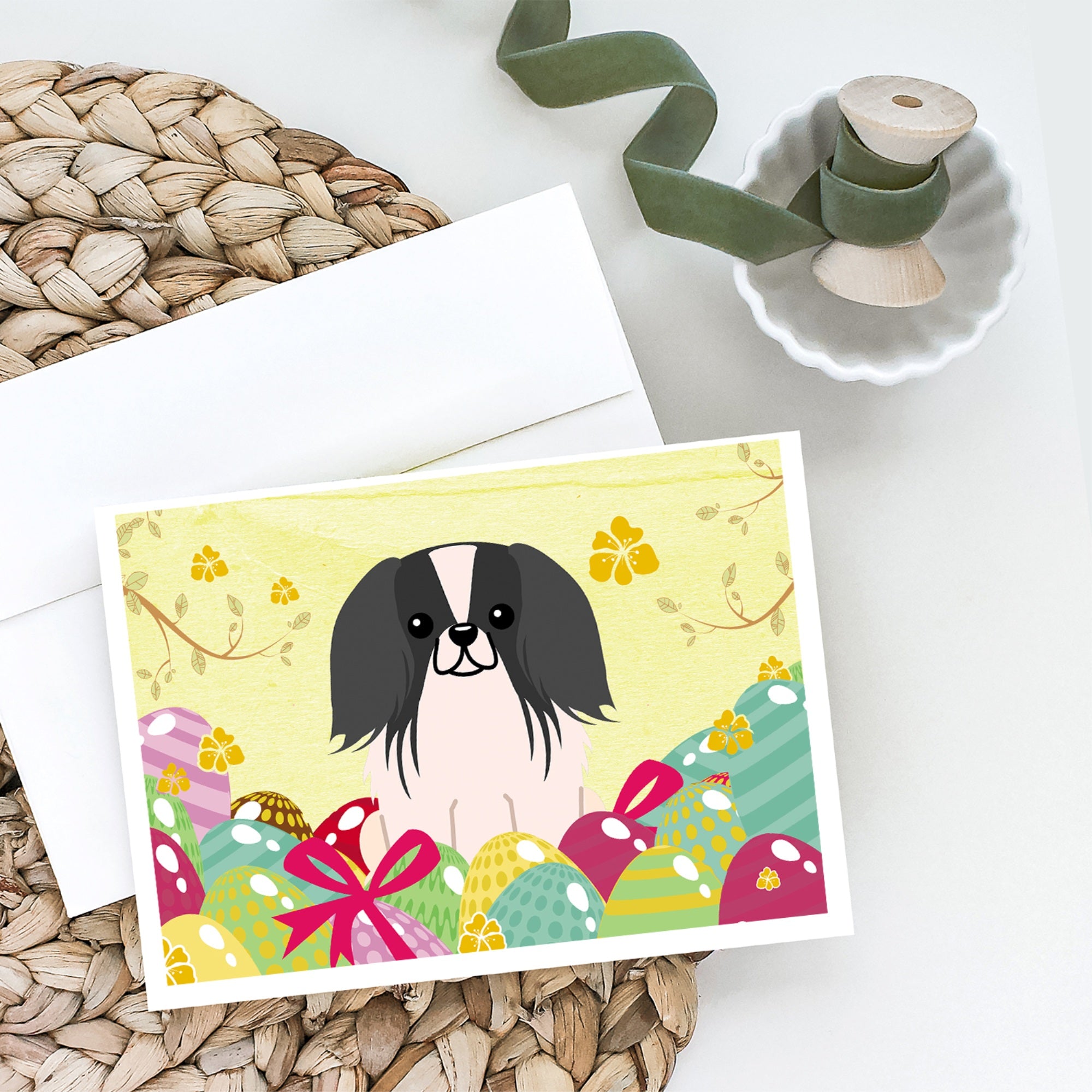 Easter Eggs Pekingese Black White Greeting Cards And Envelopes Pack Of 8