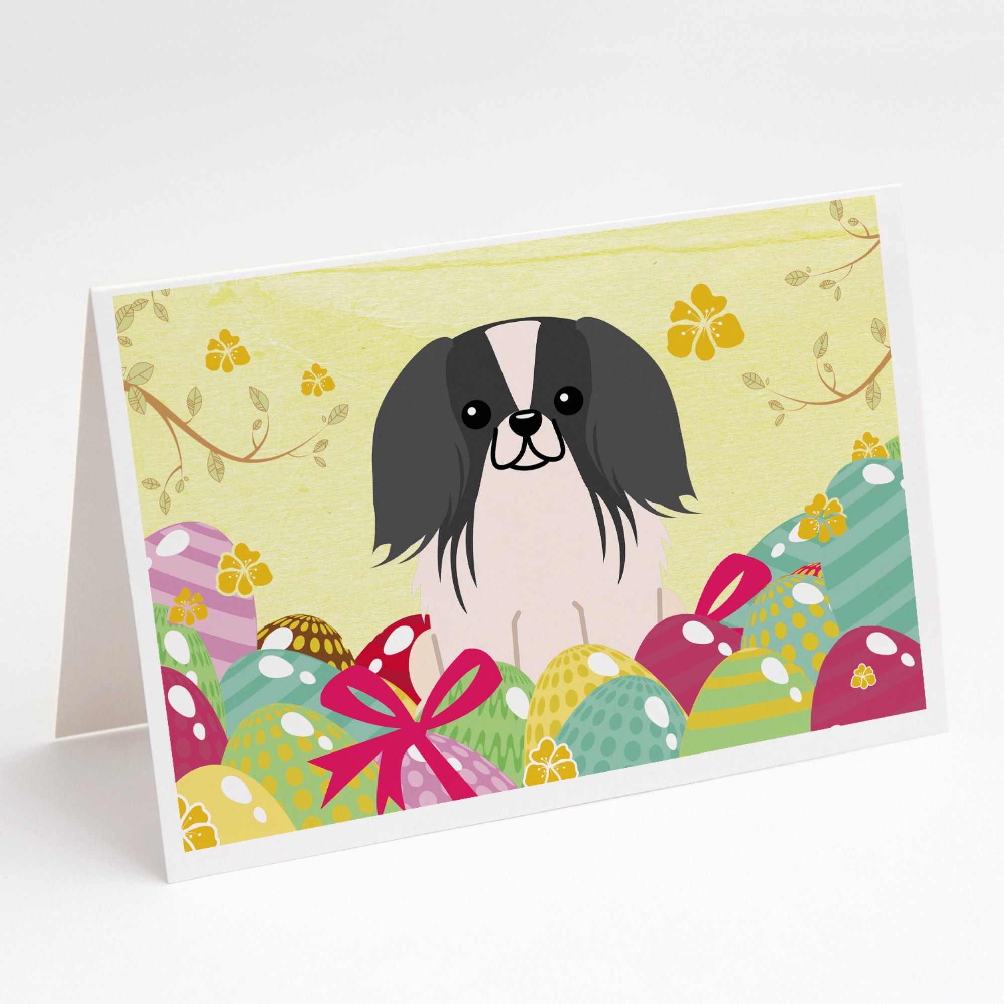 Easter Eggs Pekingese Black White Greeting Cards And Envelopes Pack Of 8