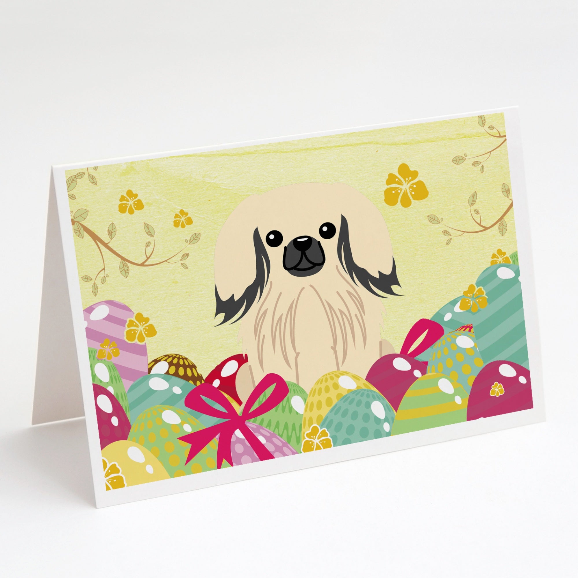 Easter Eggs Pekingese Cream Greeting Cards And Envelopes Pack Of 8