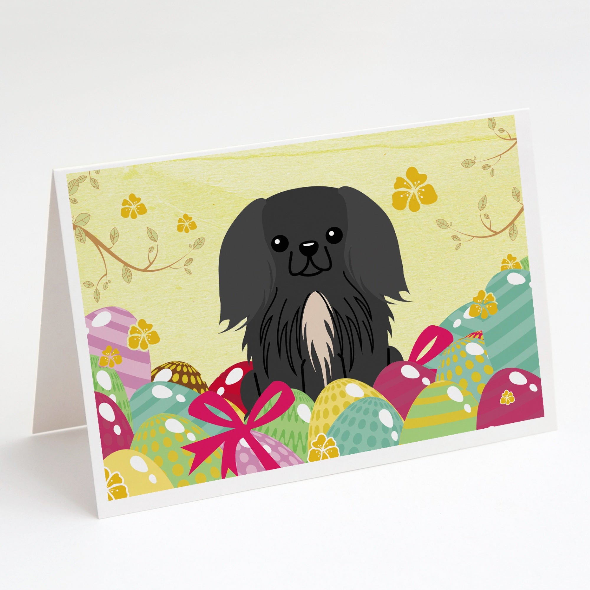 Easter Eggs Pekingese Black Greeting Cards And Envelopes Pack Of 8
