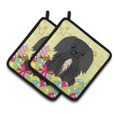 Caroline'S Treasures Easter Eggs Pekingnese Black Pair Of Pot Holders, 7.5Hx7.5W, Multicolor
