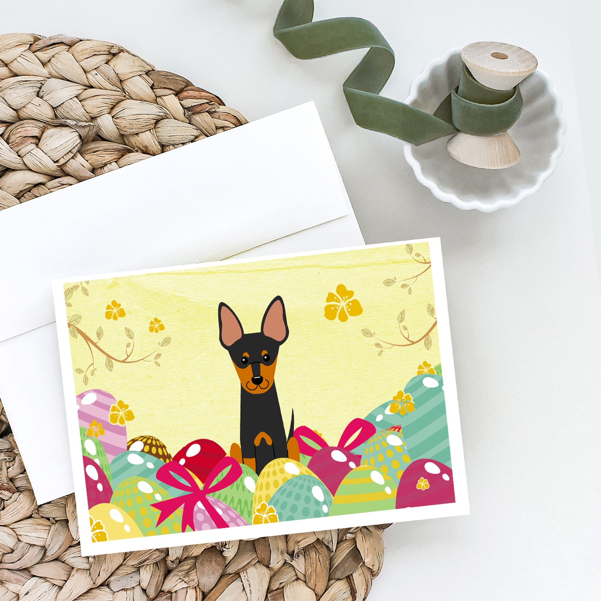 Easter Eggs English Toy Terrier Greeting Cards And Envelopes Pack Of 8