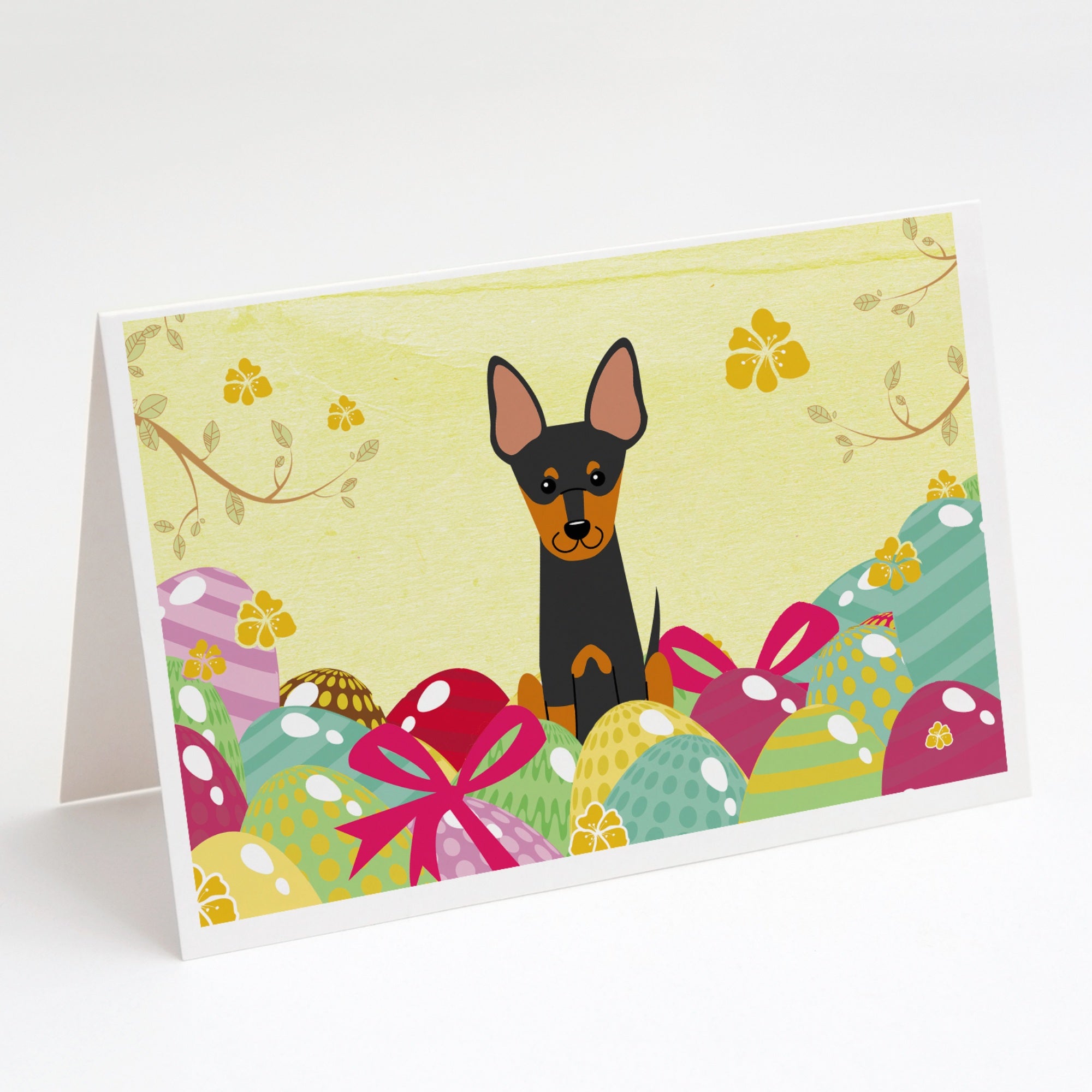 Easter Eggs English Toy Terrier Greeting Cards And Envelopes Pack Of 8