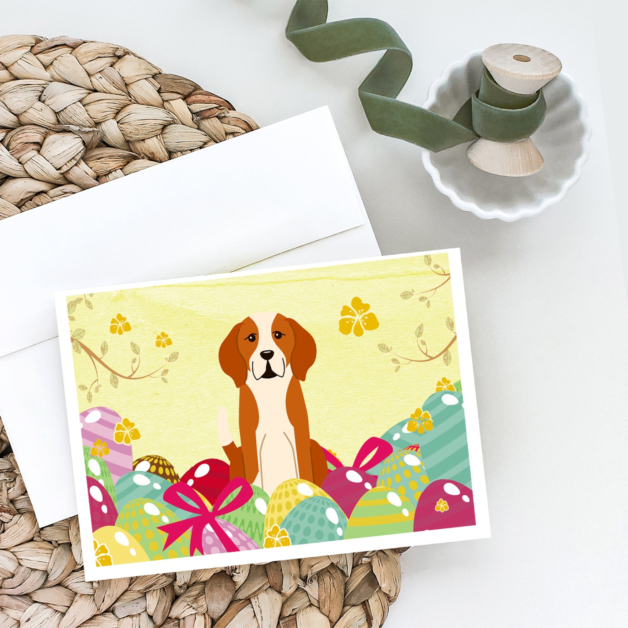 Easter Eggs English Foxhound Greeting Cards And Envelopes Pack Of 8